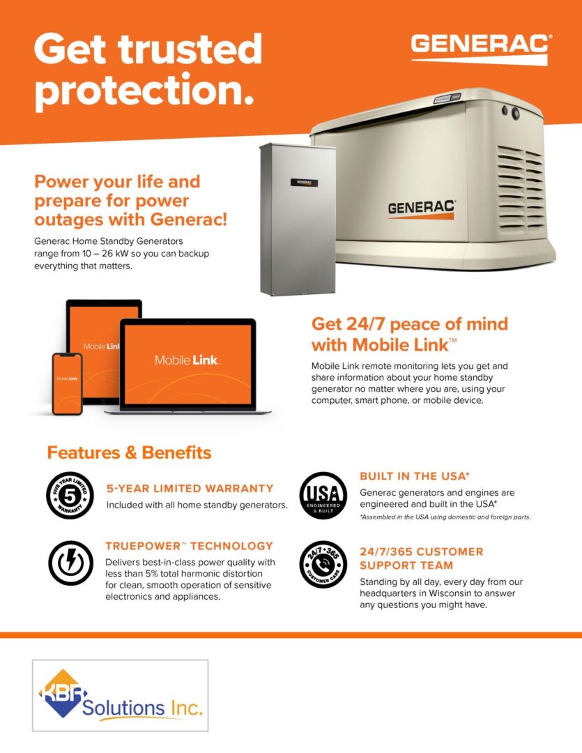 A flyer with information about generac power systems.